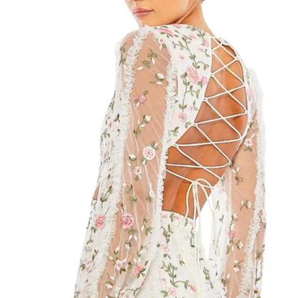 MAC DUGGAL 70159 LONG SLEEVE EMBELLISHED CUT A-LINE IVORY MULTI GOWN sz 4 - Picture 3 of 5